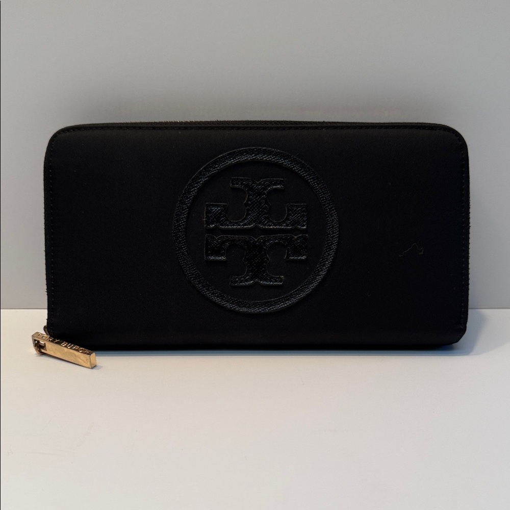 Tory Burch Nylon and Leather Black Zip-Around Wallet